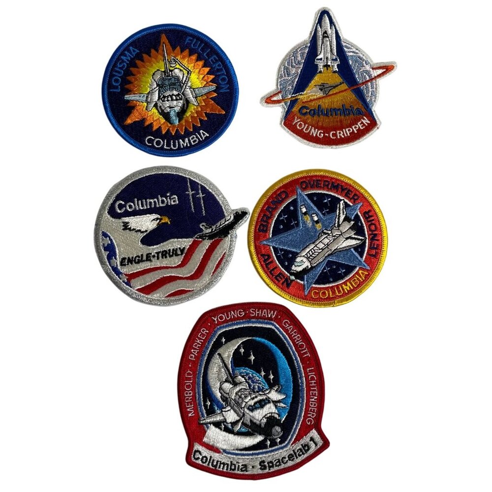 5 Vintage NASA Columbia Space Shuttle Mission Embroidered Patches Young Crippen